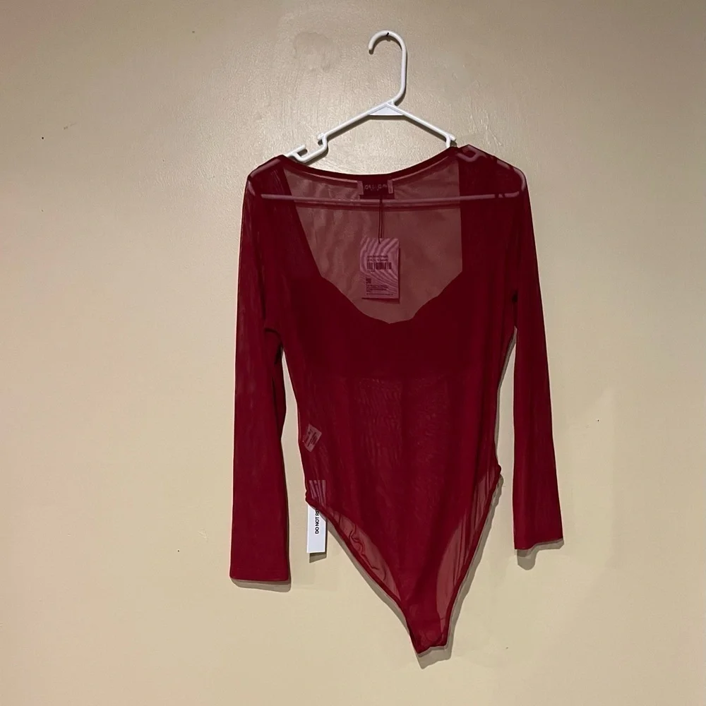 Princess Polly Leonie Mesh Bodysuit Burgundy Sz US 10Sheer Underwire Long Sleeve - Picture 8 of 13
